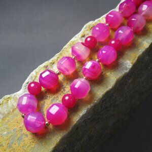 Magenta Quartz Necklace, Chunky Pink and Gold